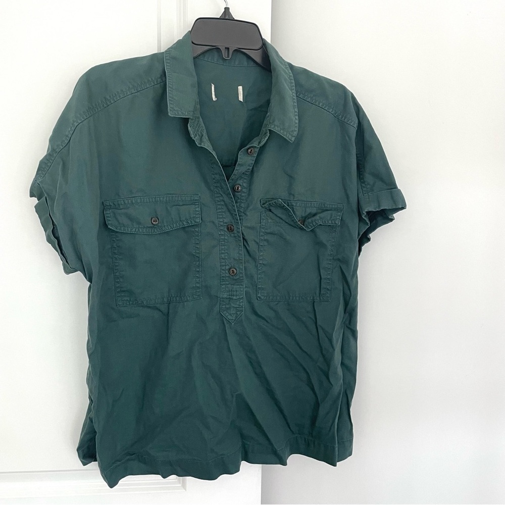 Target Brand Cotton Blend Y-Neck Cap Sleeve Teal Shirt